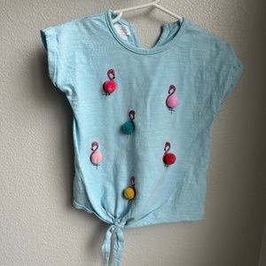 Mud Pie Size 2T-3T Blue Flamingo Pom Pom Shirt